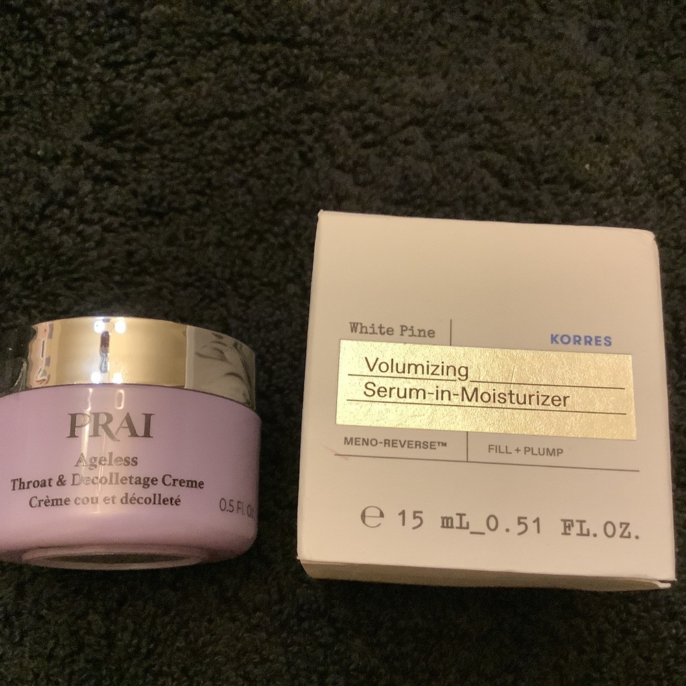 Korres volumizing serum-in-moisturizer AND Prai ageless throat and décolletage